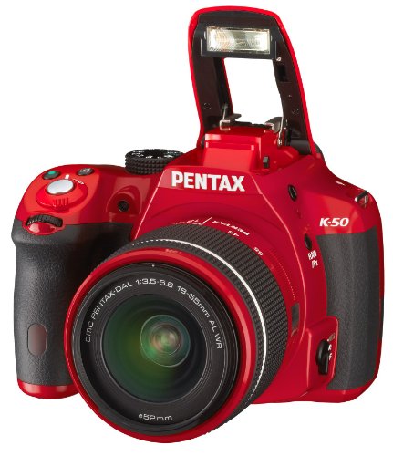 Pentax K 50 SLR-Digitalkamera (16 Megapixel, APS-C CMOS Sensor, 1080p, Full HD, 7,6 cm (3 Zoll) Display, Bildstabilisator) rot inkl. Objektiven DA L 18-55 mm WR & DA L 50-200 mm WR - 4